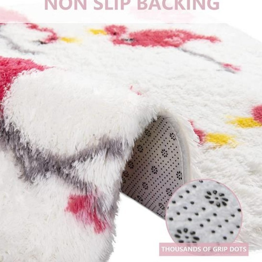 Pink Flamingo Fluffy Area Rug - Picture 3 of 3